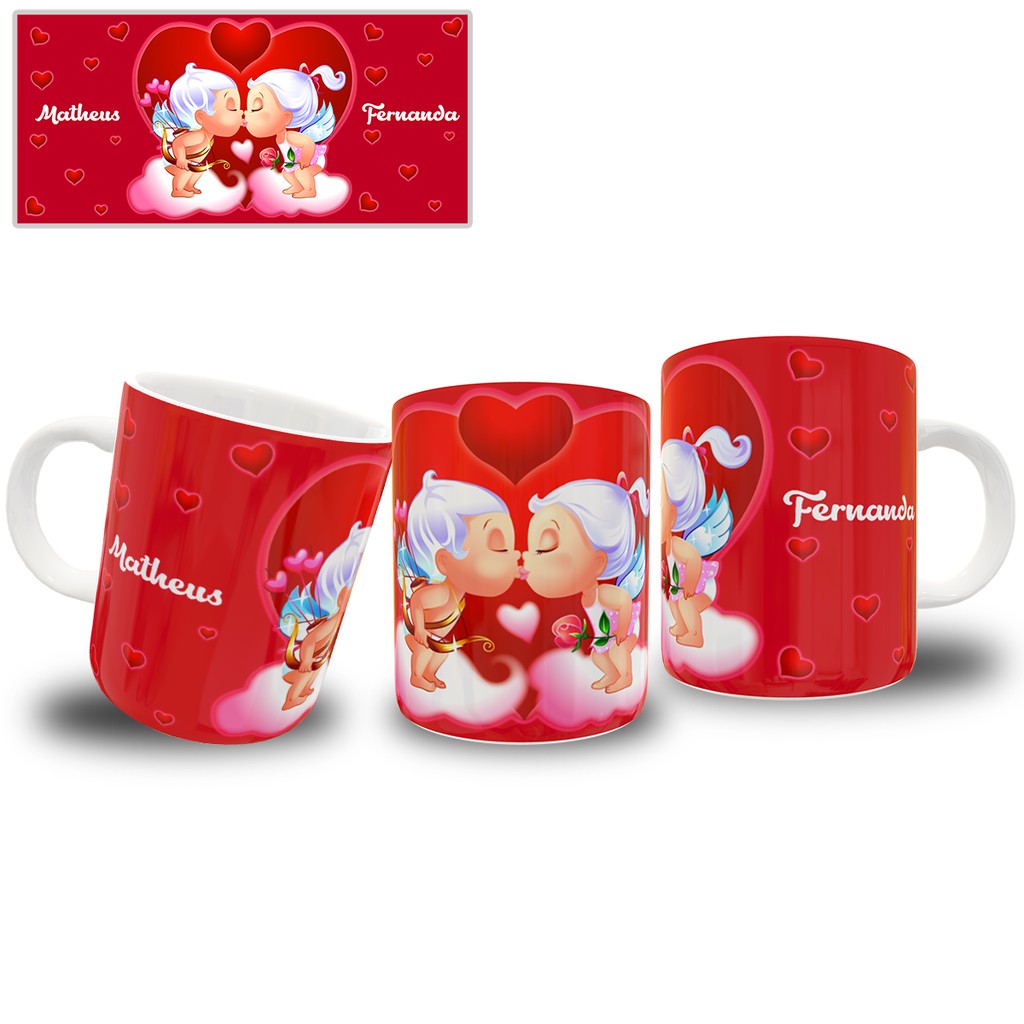 Caneca Romântica Com Nome Do Casal - anjinhos | dia dos namorados MEGA OFERTA!