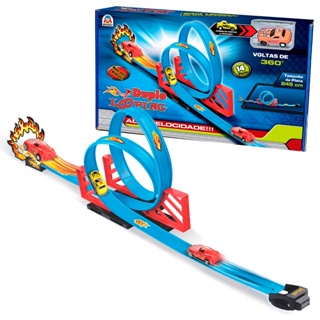 Pista Duplo Looping Brinquedo Tipo Hotwheels Pista Infantil Com Carrinho Fricção Braskit em Oferta na Shopee