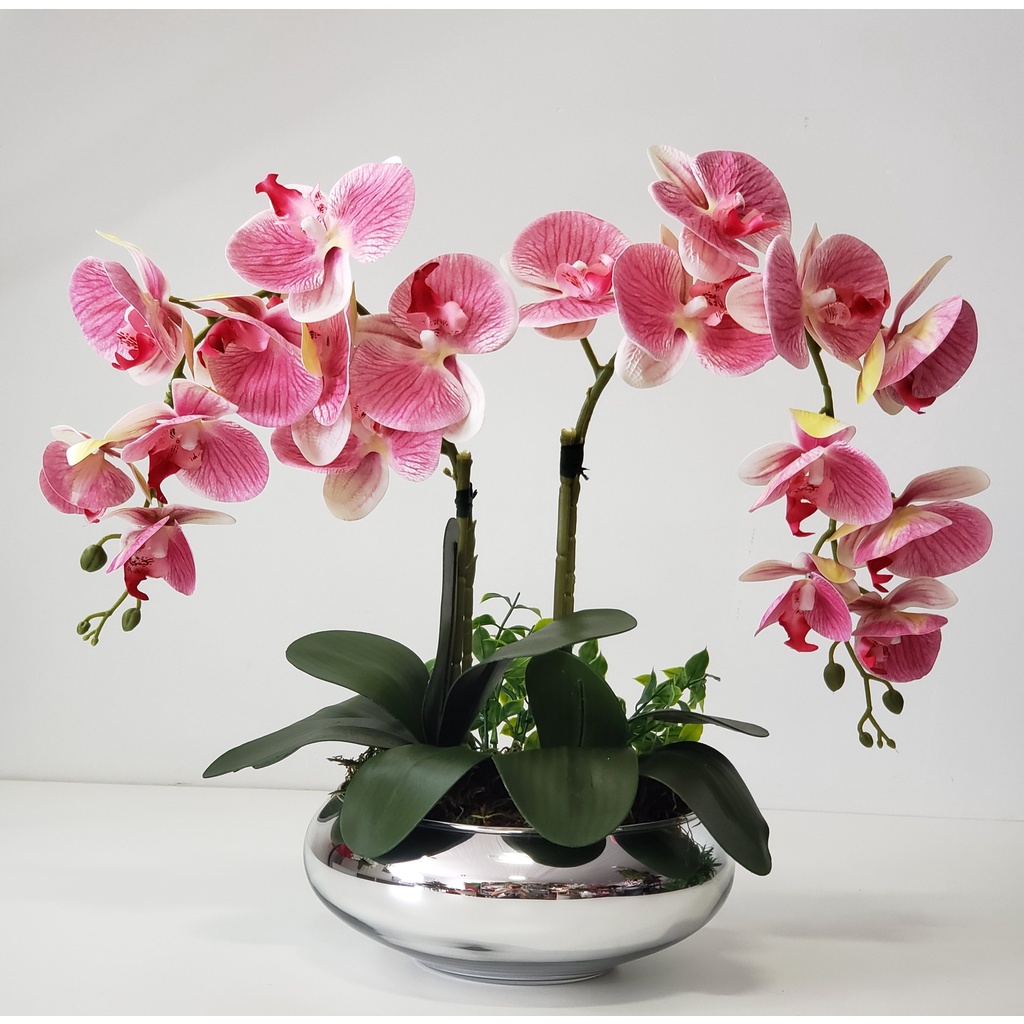 Arranjo Flor Orquídeas Artificiais Toque Real No Vaso Montado | Shopee  Brasil