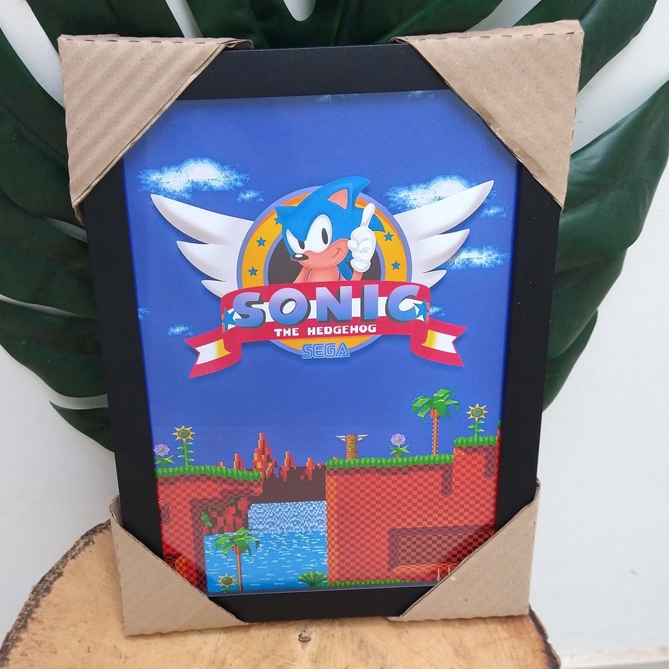 Quadro decorativo com moldura e vidro Sonic Mega Drive pôster