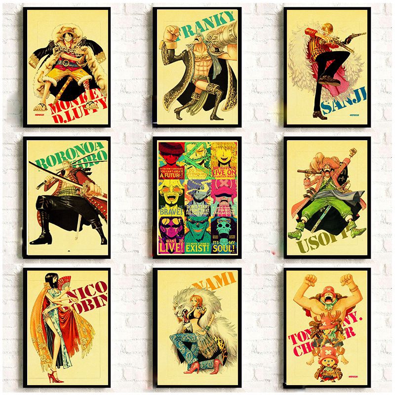 Forte Mundo Anime Uma Peça Arte Retro Cartaz E Impressões Personagem De Macaco Luffy Zorro ACE Pintura De Parede