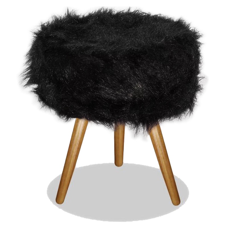 Puff Para Penteadeira Pelúcia, Pelo Alto Preto Black Pés Palito