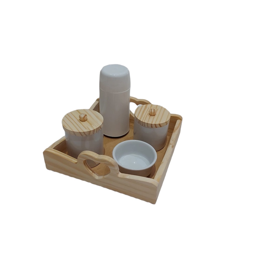 Kit Higiene Bebê Porcelana branca Maternidade 5 peças potes molhadeira garrafa térmica menina menino porta algodão cotonete