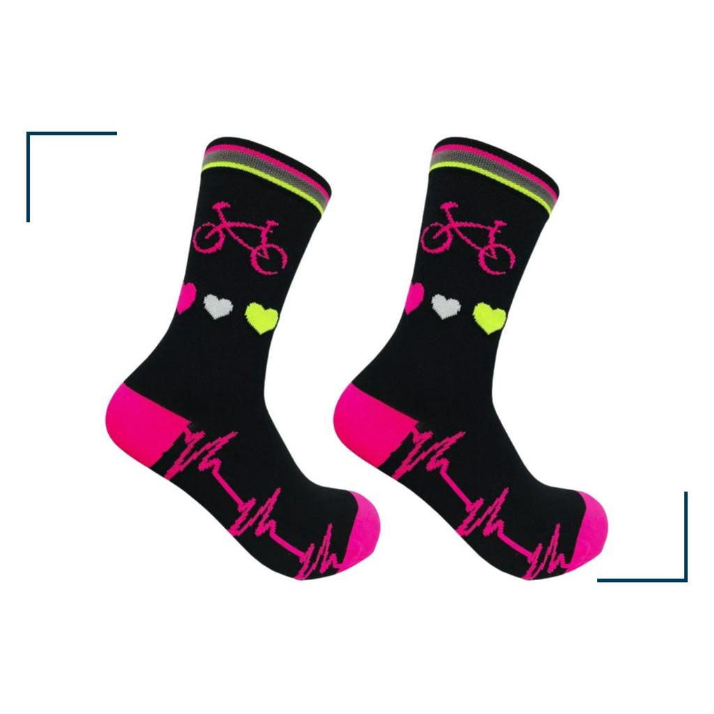Meia Para Ciclista Feminina Ciclismo MTB Cano Longo Bike Coracao Rosa