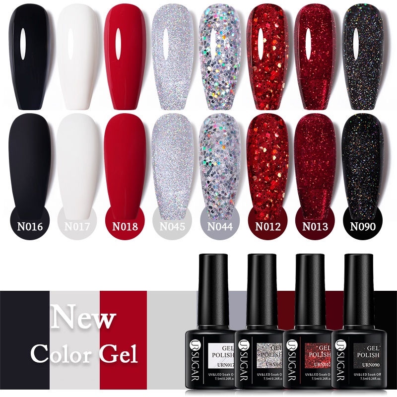 UR SUGAR 7.5ML Black White Red Glitter Cor Gel Esmalte Gel De Unha Esmalte Unha Polonês Fosco Semi Permanente UV