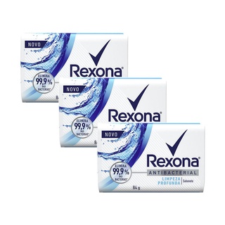 Kit com 3 Sabonetes em Barra Antibacterial Limpeza Profunda Rexona Cartucho 84g
