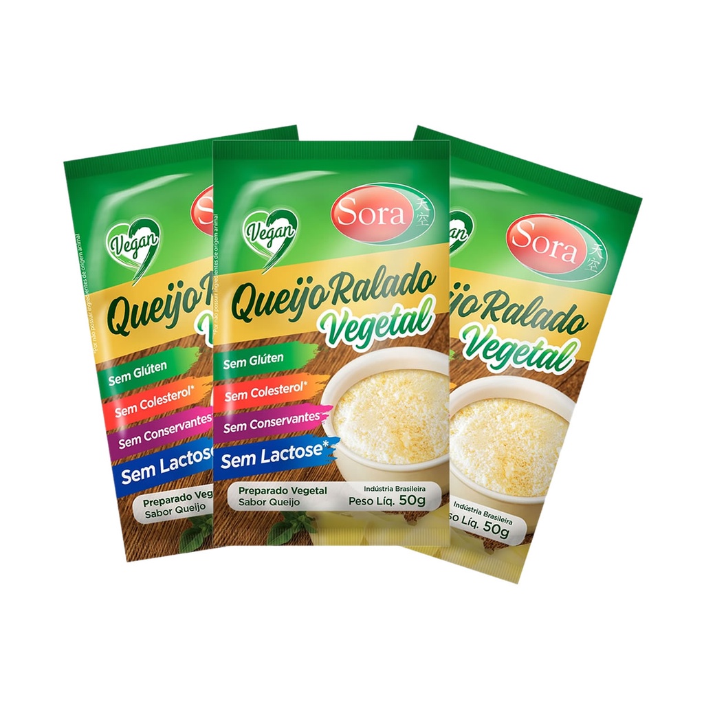 Kit 3 Queijo Ralado Vegetal 50g  - Sora em Oferta na Shopee