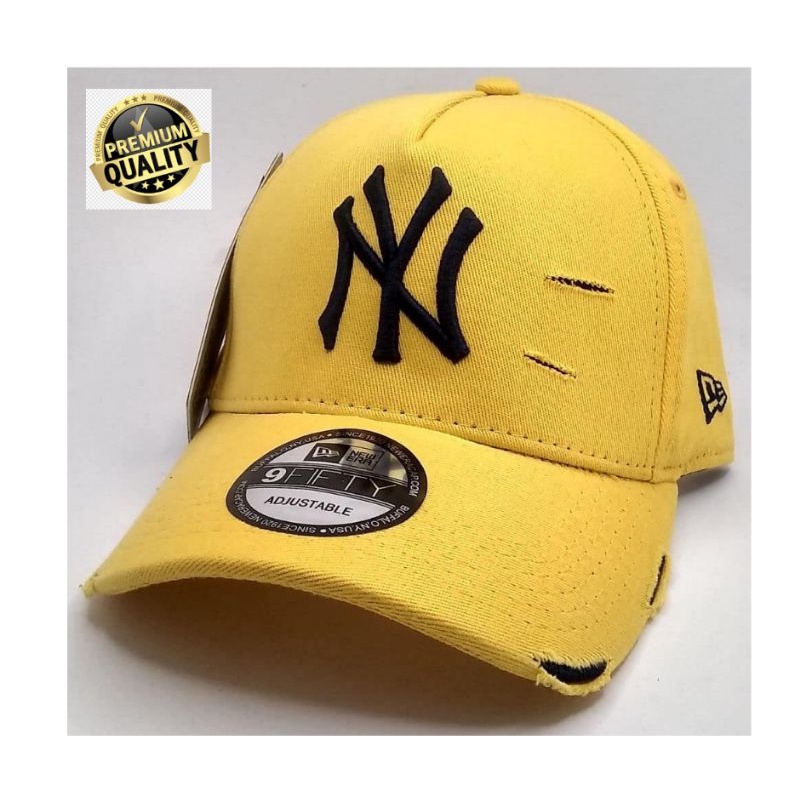 merge lame include Boné New Era NY New York Yankees Amarelo/Preto Rasgado Aba Curva Bone Fitão  novo Strapback Premium | Shopee Brasil