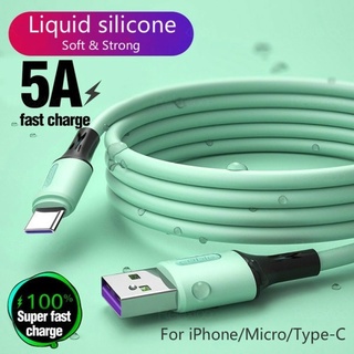 Cabo micro USB de silicone de 1m / 1.5m / 2m 5A Tipo C Carregamento rápido USB para sincronização de dados Cabo carregador