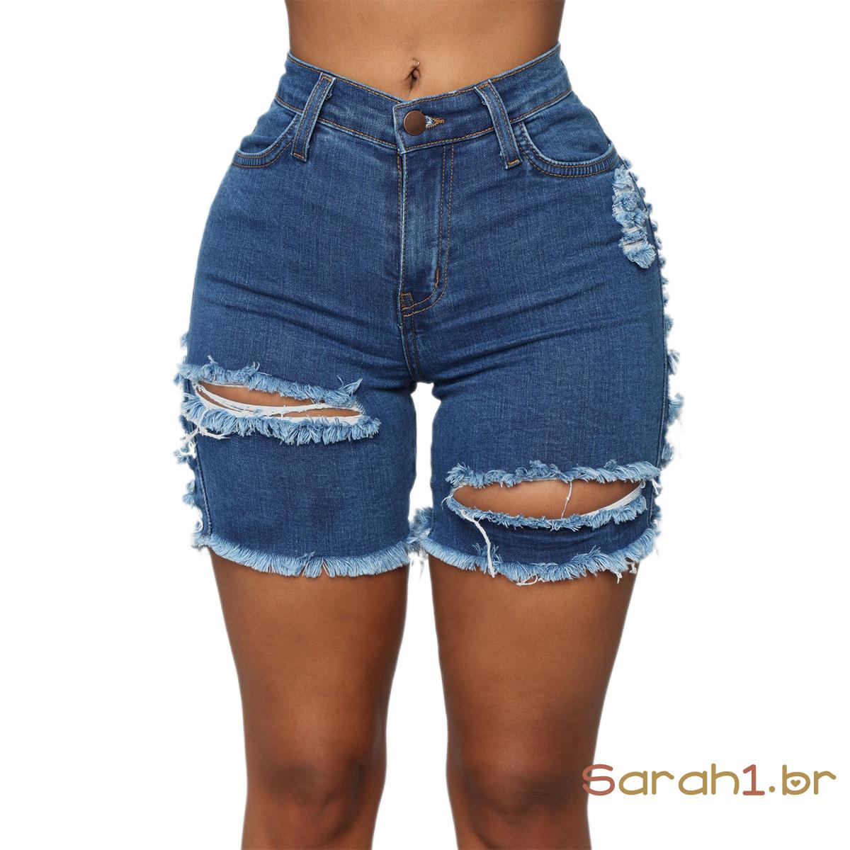 short rasgado feminino cintura alta