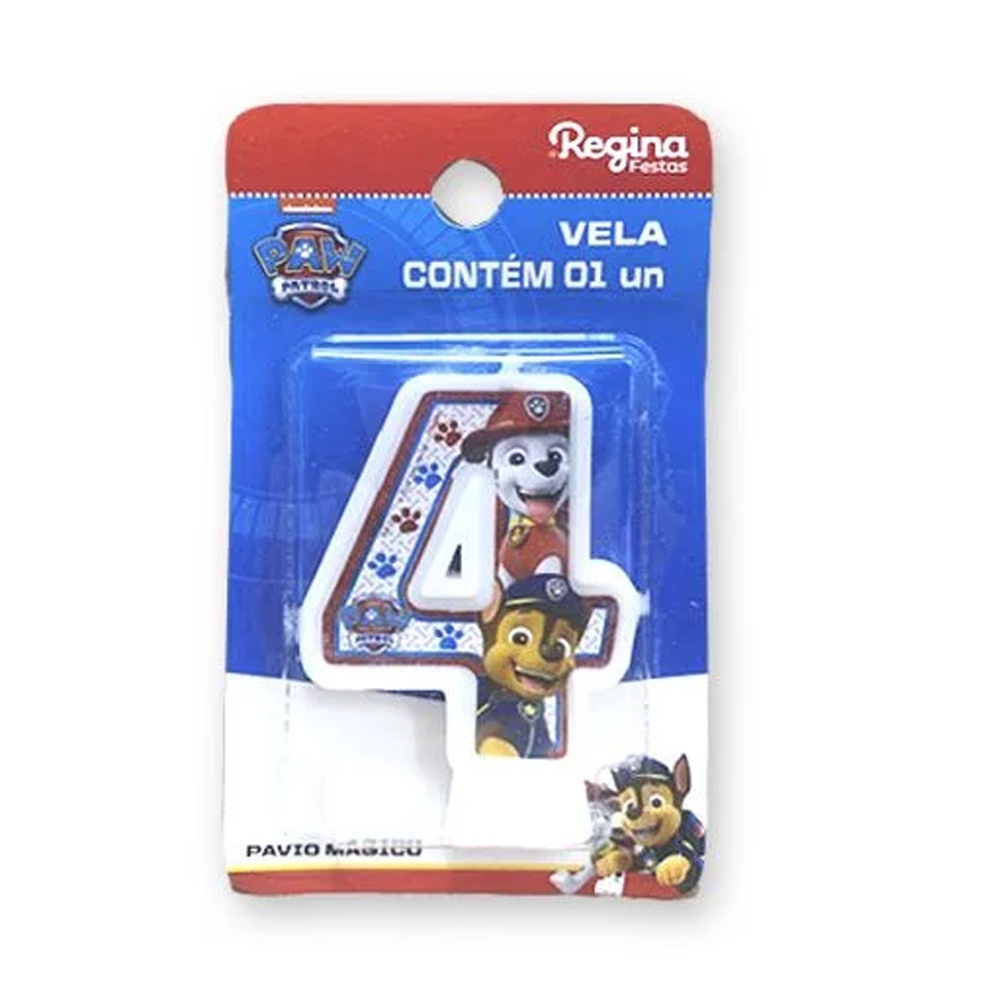 Vela para Festa Patrulha Canina Número 4 - 01 unidade - Regina - Rizzo Distribuidora