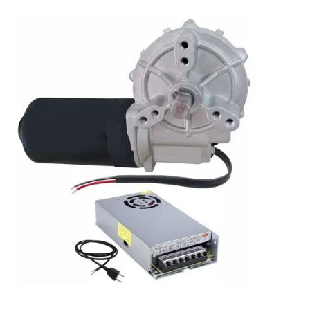 Motor Motoredutor 12v Dc 82 Rpm + Fonte 12v 20a Bivolt