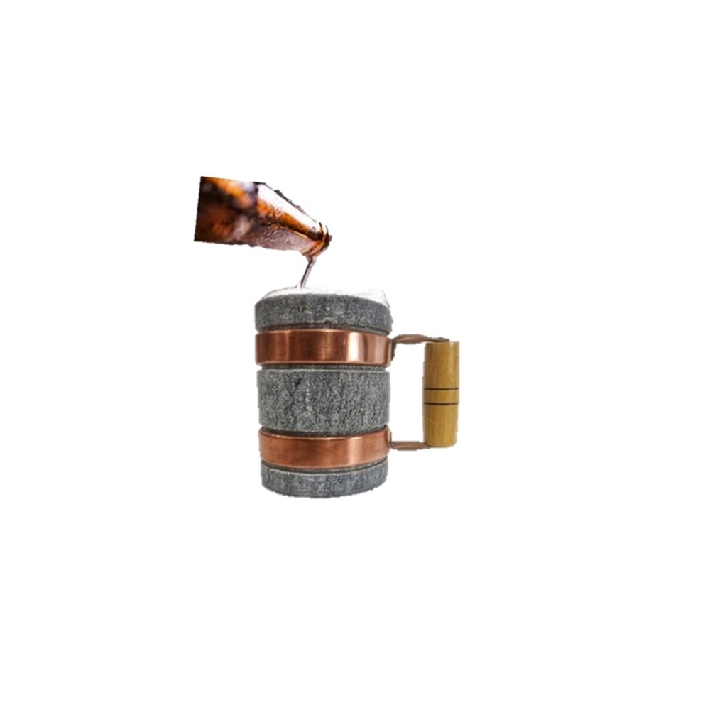 Caneca De Pedra Sabão Com Alça De Cobre E Madeira 350ml Caneca Chopp Cerveja