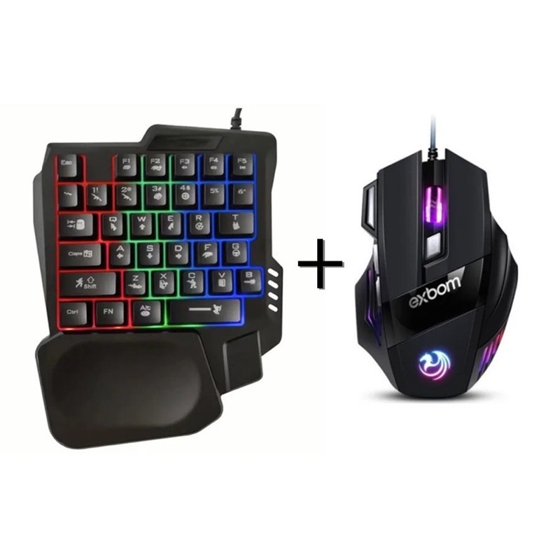 Kit Teclado e Mouse Gamer Luminoso Ergonômico Teclado de Uma Mão e Mouse Pad TOP