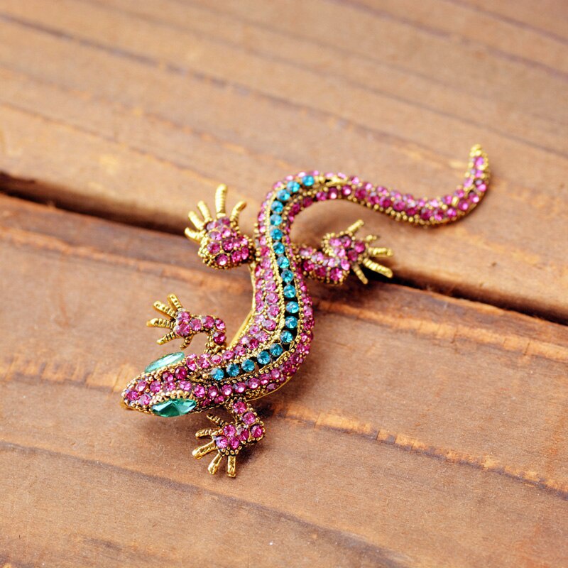 New Arrival Fashion Funny Lizard Diamond Brooch Pin Women Geckos Party Dorcus Pin and Brooch Clothes Jewelry Vintage Metal Brosch em Oferta na Shopee