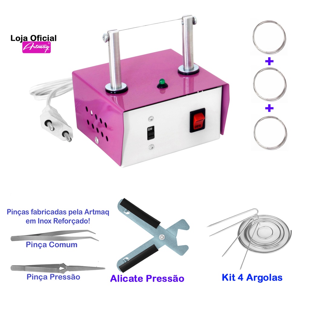 Máquina Cortar Fita + Kit 4 Pinça + Alicate Pressão +3 Refil