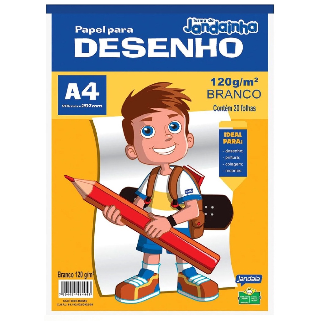 Bloco de Desenho jandaia papel tipo canson 120g A4 Branco 20 folhas ...