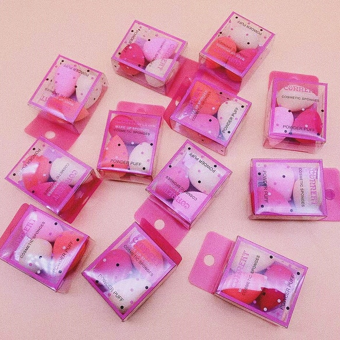 Kit 3 Mini Esponja C Caixinha  - Gota Para rosto e Maquiagem Base E Corretivo
