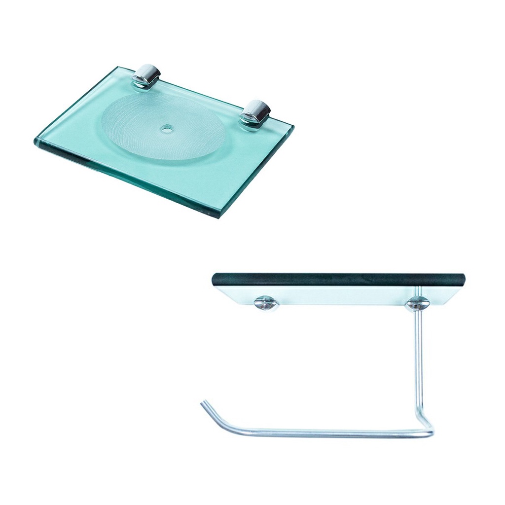 Kit 2 pçs Porta papel higiênico com prateleira em vidro + Saboneteira em vidro acessórios para banheiro em Oferta na Shopee