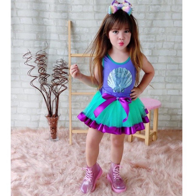 Fantasia Sereia Glamour Infantil _ Body & Saia Tutu