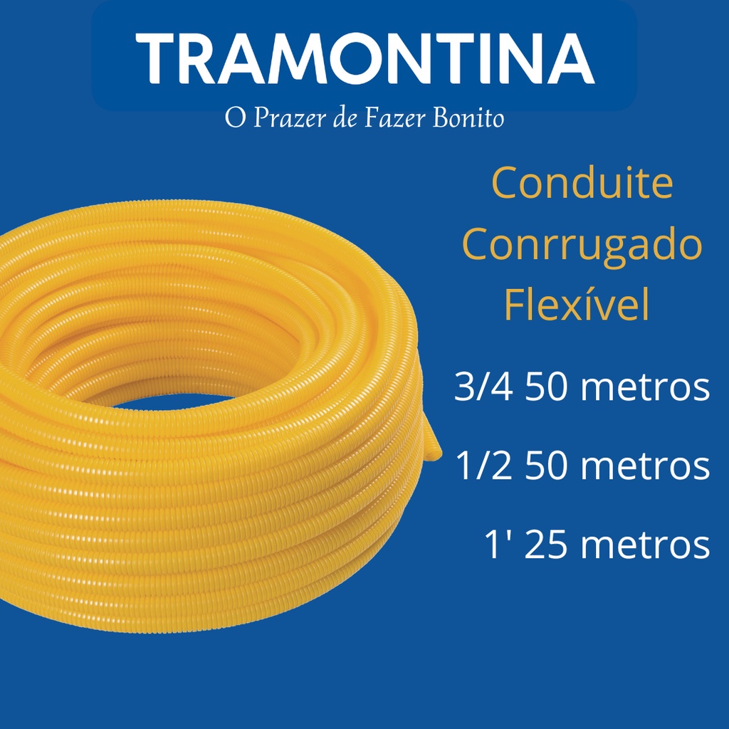 Conduite Eletroduto Elétrico Corrugado Flexivel Rolo Tramontina 1/2"  3/4"   1"  ou  20mm 25mm 32mm