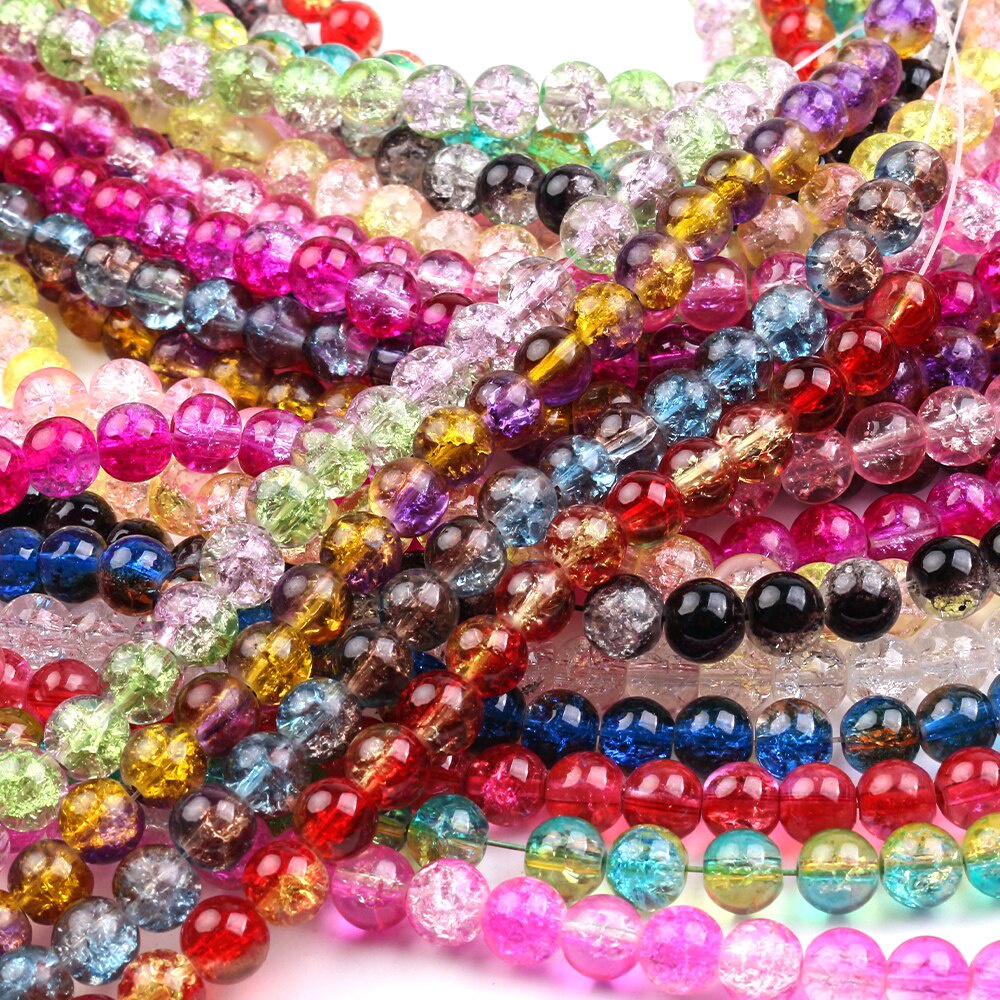 95 Peças Contas Redondas Rachadas De Pedra Natural Multicoloridas 8mm Vidro Solto Quartzo Cristal Florais Espaçador Moda