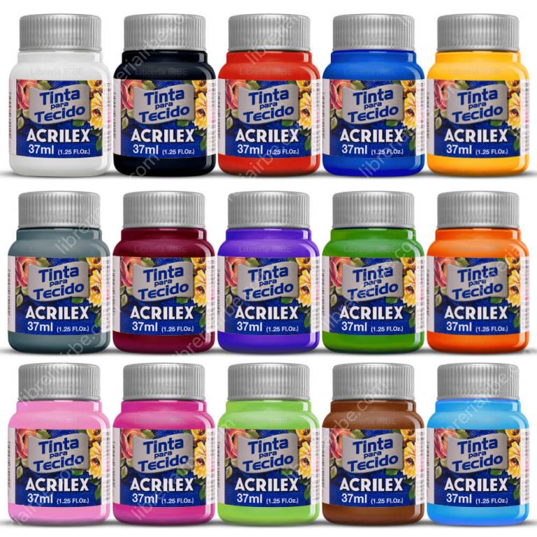 Kit C/15 Tinta Para Tecido Fosca Acrilex 37 Ml com 15 ou 20 Cores (ESCOLHA AS CORES)