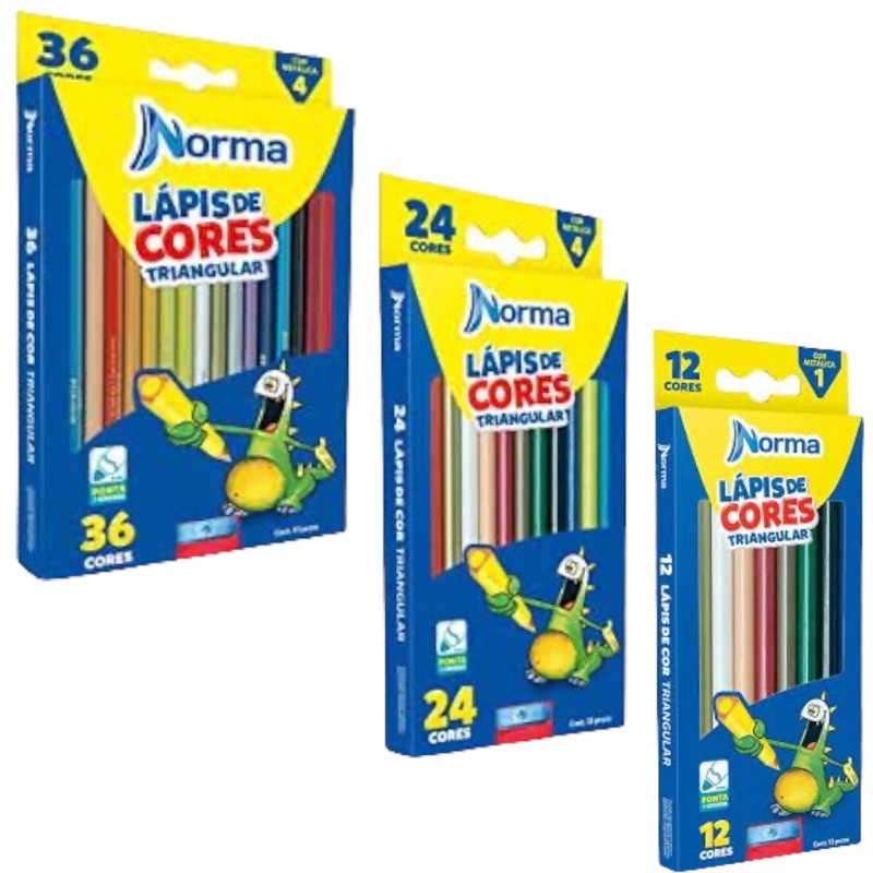 Lápis de cor escolar profissional triangular qualidade NORMA com 36 , 24 ou 12 cores