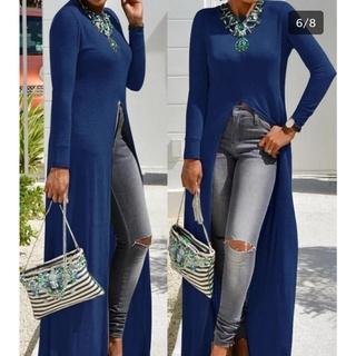 Blusa Maxi Fenda Frontal Manga Longa