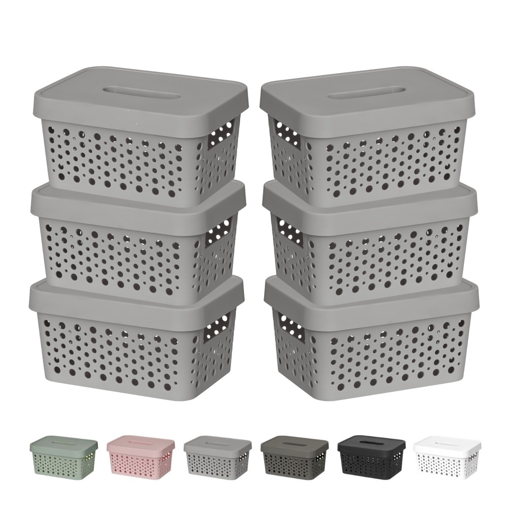 KIT 6 Cestos Organizador c/ Tampa Rattan Trama 2L Usual