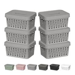KIT 6 Cestos Organizador c/ Tampa Rattan Trama 2L Usual
