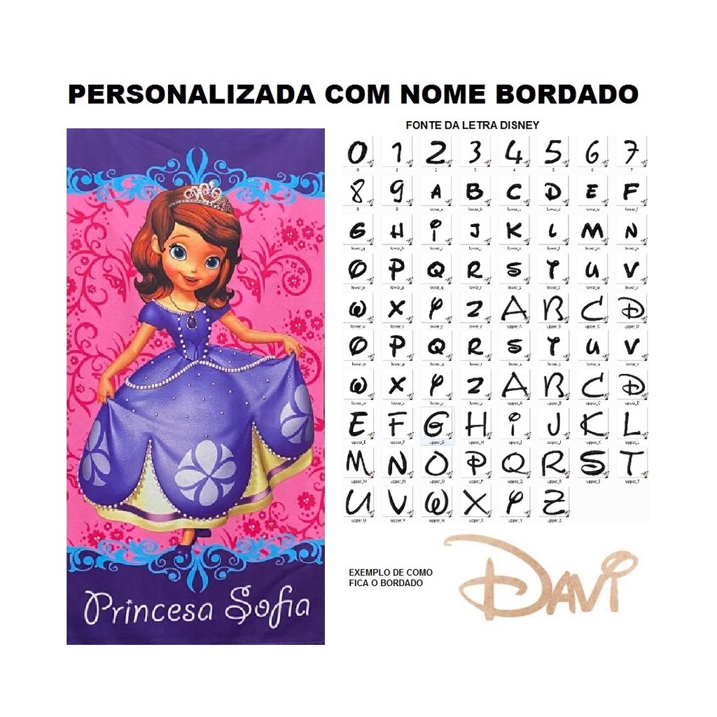 Toalha de Banho Infantil Princesa Sofia PERSONALIZADA NOME BORDADO