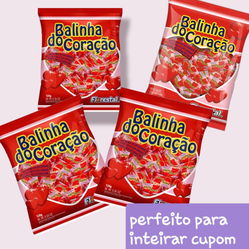 3 Balas mastigáveis de coração sabor morango macia  ideal para inteirar valor do cupom