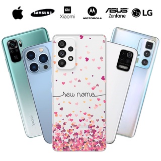 Capinha Capa Case Personalizada Chuva de corações rosa com nome - Disponível para iPhone, Samsung, Motorola, Xiaomi, Asus Zenfone e LG