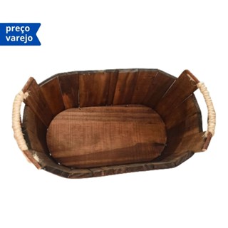 Cesta / Tina / Balde /de Madeira Rústica com detalhes de Sisal em Oferta na Shopee