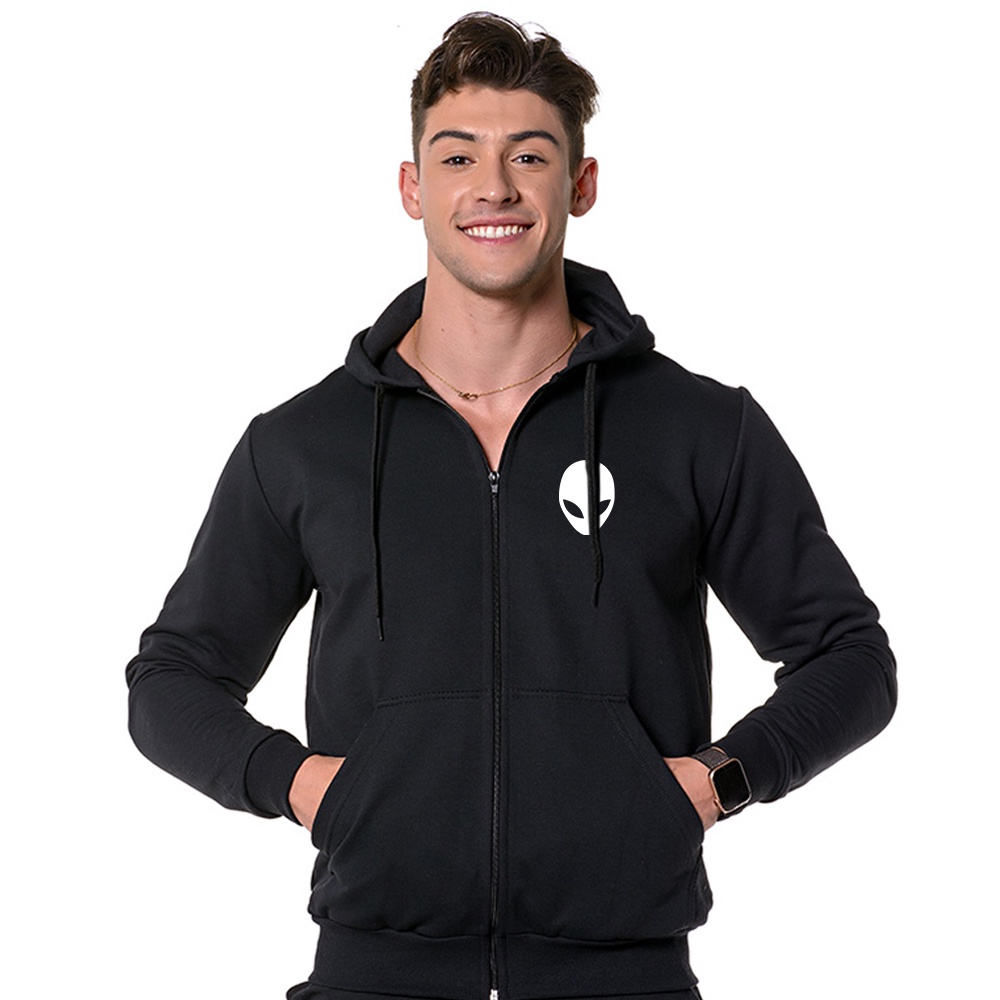 Casaco Moletom Masculino com Ziper Alien Tumblr Modelo Canguru com Capuz