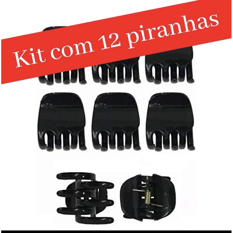 Kit com 12 piranhas médias prendedor de cabelo 4x3cm envio imediato Preto Transparente