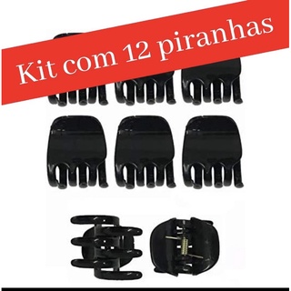 Kit com 12 piranhas médias prendedor de cabelo 4x3cm envio imediato Preto Transparente
