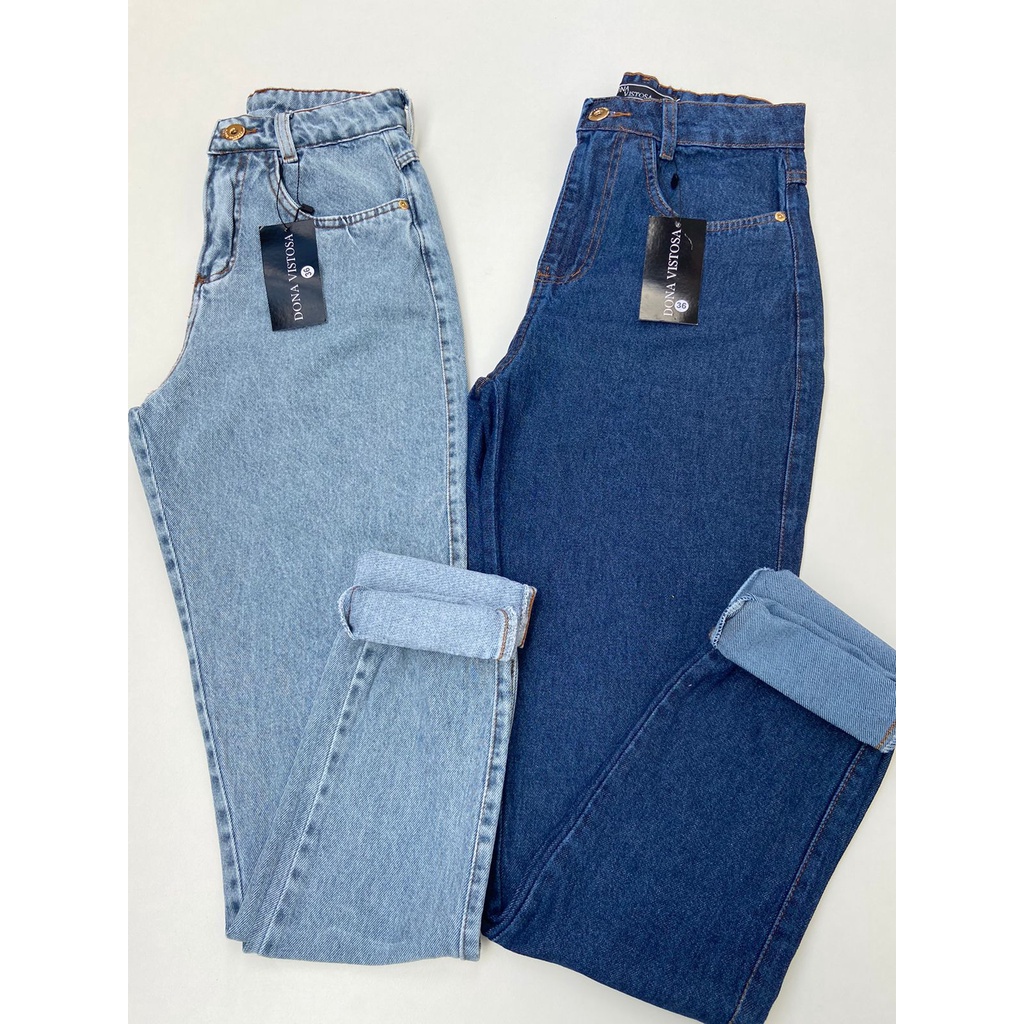 Calça Mom Jeans Feminina Luxo Cintura Alta Elegante em Oferta na Shopee