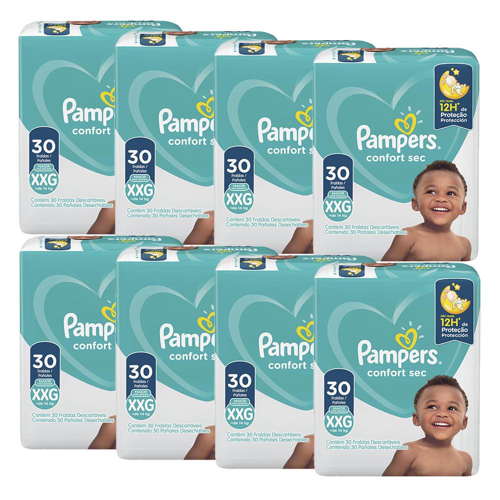 Kit Fralda Pampers Confort Sec Mega Tamanho XXG com 240 unidades