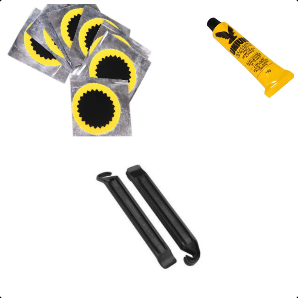 Kit remendo 10 remendos+1cola unium 15g+ 2 espatulas zéfal