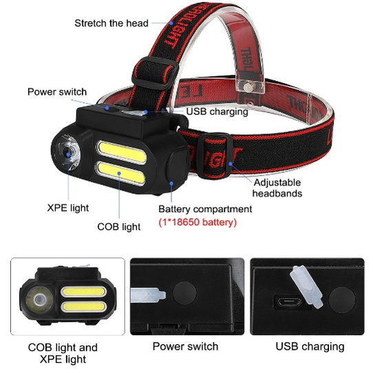 Lanterna de Cabeça com Sensor de Presença 3 led t6 MINI lanterna de cabeça recarregavel forte