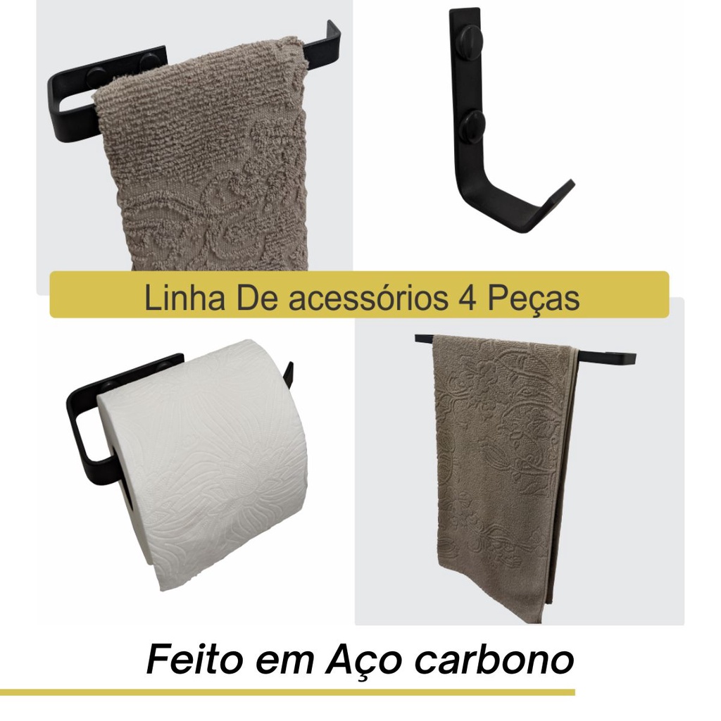 Kit De Acessórios Para Banheiro 4 Peças Preto Fosco Supremo