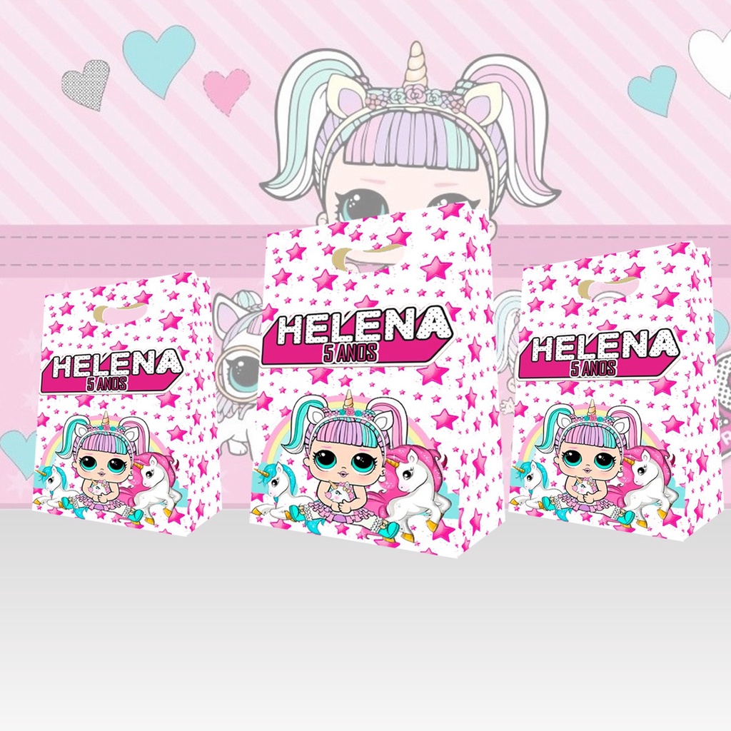 10 Sacola Surpresa Lol Personalizada Sacolinha Lembrancinha lol unicórnio para Aniversário