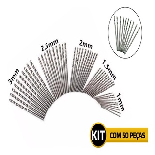 Kit Jogo 50 Brocas Furadeira 1, 1,5, 2, 2,5 E 3 Mm