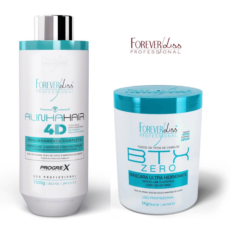 Kit Forever Liss Progressiva Alinha Hair 4D Litro + Botox Zero Formol ...