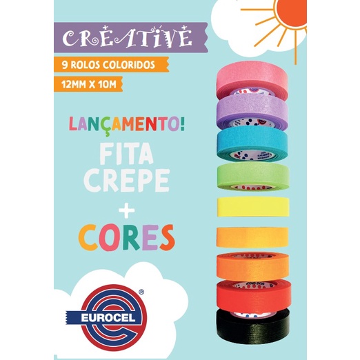 Fita Crepe Creative Colorida Eurocel 12mm X 10m - 9 Cores