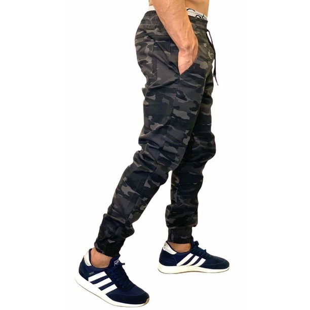 Calça Jogger Masculina Track Pants Fitness Camuflada Cinza e Preta - Preço de Atacado