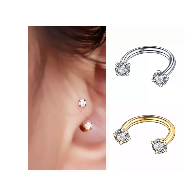 piercing ferradura com 2 pedra zircônia Aço banhado captive