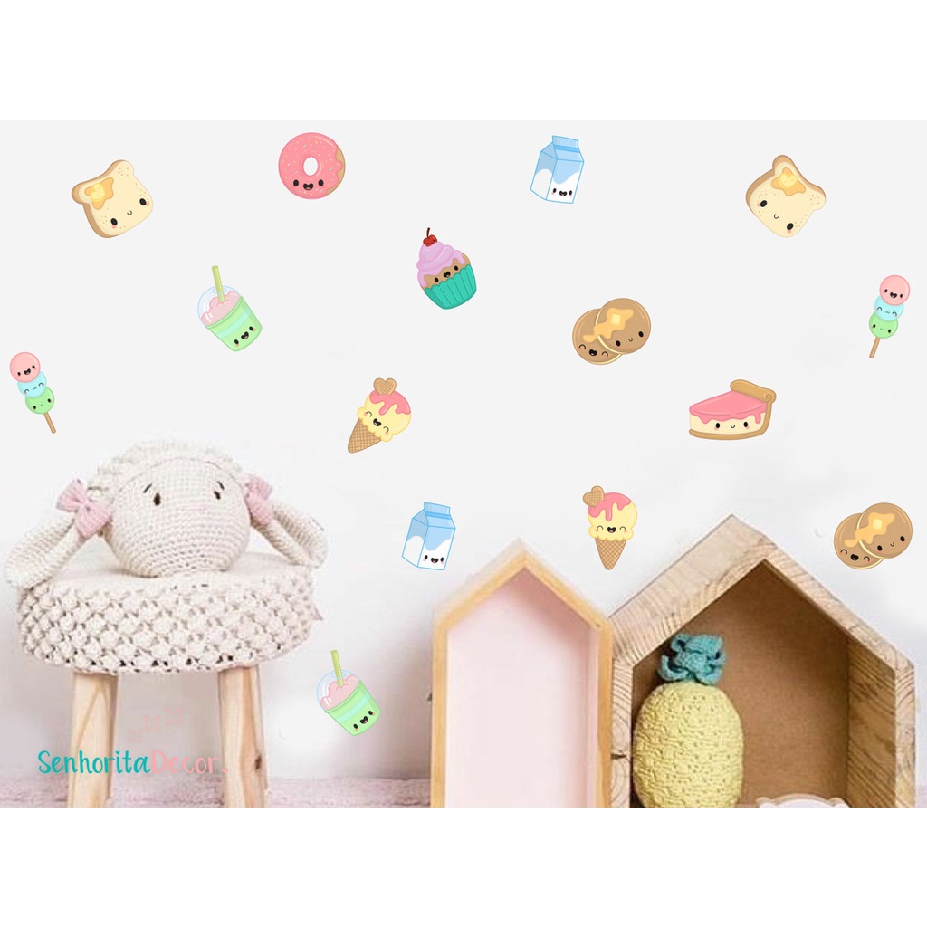 Adesivo De Parede Doces Bolo Sorvete Docinhos Confeitaria Decoração Padaria